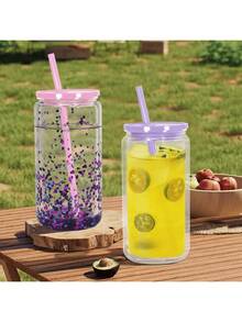 1PC 16oz Double Layer Clear Plastic Snow Globe Cup With Pre-Drilled Holes, Includes Colourful Lid And Straw, DIY Crafts For Office, Reading, Outdoor Camping Picnic - Multicolor - View 6
