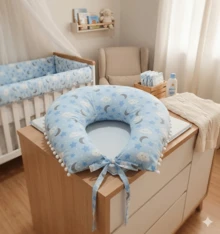 Almofada Para Amamentação Do Bebê Menino e Menina Estampa 100% Algodão - Azul Bebê Luar - Visão 2