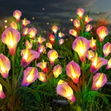 10 PCS 5-Head Calla Lily Solar Lights, Outdoor, Garden, Pathway Decor, Illumination (White, Red, Purple, Blue, Yellow) - 5頭馬蹄蓮 - 查看 27