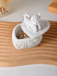 Elegante caja de joyería de resina con querubín en forma de corazón - Decoración con inspiración vintage para el tocador, dormitorio. Perfecta para guardar collares, aretes. Un encantador regalo para ella, que agrega una estética romántica a la decoración del hogar y la organización de joyas - Multicolor - Ver 10