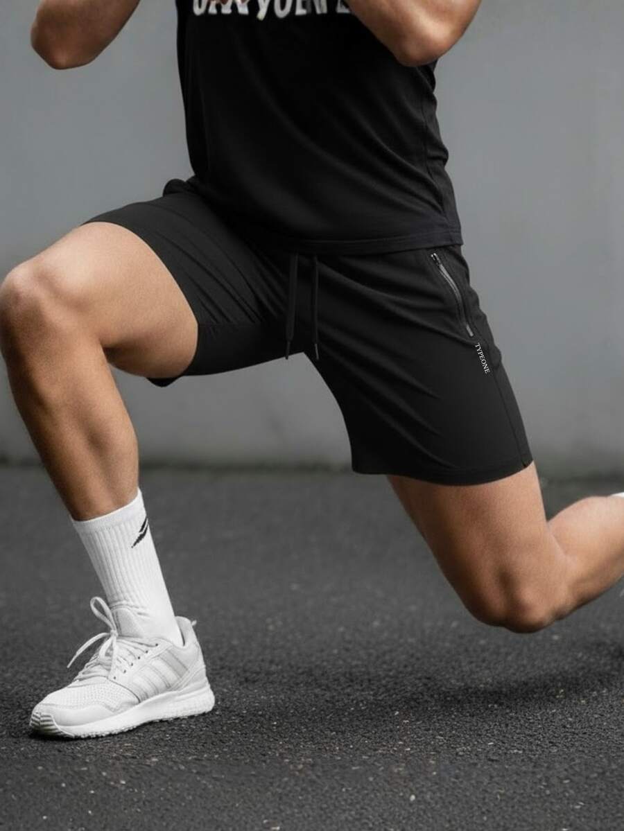 Type One Men's Bermuda Shorts Zipper Pocket Tactel Elastane Sports Shorts Gym Training Shorts Running Summer Loose Pocket Drawstring Beach For Going Out Night Casual Weekend Sports Cycling Holiday Birthday Christmas Valentine's Day Father's Day New Year - 黑色 - 查看 1