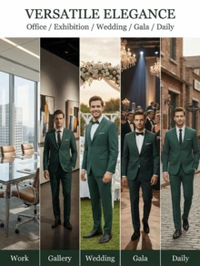 Men's 3 PiecesSuit Set Blazer&Pants&Striped Tie Versatile Elegant Formal Wear Slim-Fit Business Casual Office Work Events Wedding Daily Occasions - Dark Green - View 7
