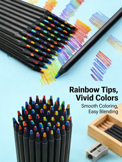 12 kolorowych kredek tęczowych, wysokiej jakości gradient inspirowany Ins, jeden ołówek tworzy 7 kolorów, płynne pisanie, łatwe temperowanie, żywe kolory, odpowiednie dla uczniów, do rysowania, prowadzenia dziennika, codziennego pisania, kreatywny zestaw papierniczy na powrót do szkoły