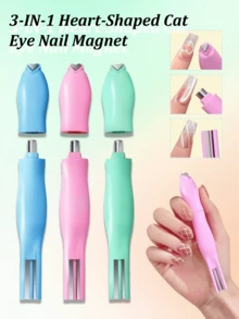 1pc 3-In-1 Heart-Shaped Snake Skin Cat Eye Magnetic Nail Stickers, Detachable Multi-Function Strong Magnetic Nail Stickers, Multi-Functional UV Gel French Cat Eye Nail Art Tool Magnet, Suitable For Home Manicure Salon DIY, Nail Art Supplies, Nail Tools, Back To School Season, Nail Art, False Nails, Nail Care Tools - Multicolor - View 1