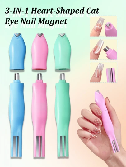 1pc 3-In-1 Heart-Shaped Snake Skin Cat Eye Magnetic Nail Stickers, Detachable Multi-Function Strong Magnetic Nail Stickers, Multi-Functional UV Gel French Cat Eye Nail Art Tool Magnet, Suitable For Home Manicure Salon DIY, Nail Art Supplies, Nail Tools, Back To School Season, Nail Art, False Nails, Nail Care Tools