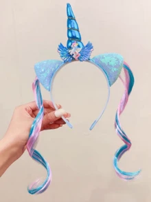 1pc Unicorn Headband, Princess Unicorn Wig, Halloween Party Performance Prop, Sequin Shell Hair Accessory Hair Band Hair Hoop,Summer,Holiday,Travel,Festival,Birthday - Multicolor - View 6