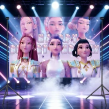 1pc K-POP Fan Meeting Party Backdrop, Random Design Witch Girl Group Photography Background - Multicolor - View 1