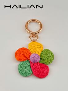 HAILIAN This Metal Alloy Raffia Grass Accessory Is Decorated With Colorful Cherry Blossoms And Five-Petal Flowers Woven Together. It Can Be Used As A Bag Charm, Car Keychain, Or A Small Gift For Family And Friends. - Multicolor - View 4
