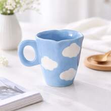 创意手工捏花设计陶瓷马克杯 可爱田园风咖啡杯 - 藍色 - 查看 4