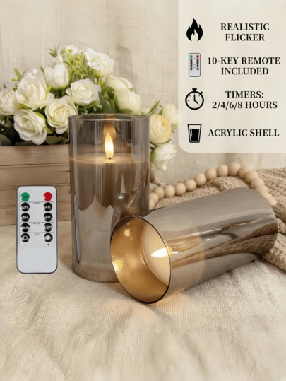 1/2pcs Flameless LED Candles, LED Pillar Candles, Battery Powered, With Remote Control, Timer, Flickering Candles, Suitable For Wedding, Home Decor, Holiday, Party, Valentine's Day, Gift, Christmas, Candle Warmer