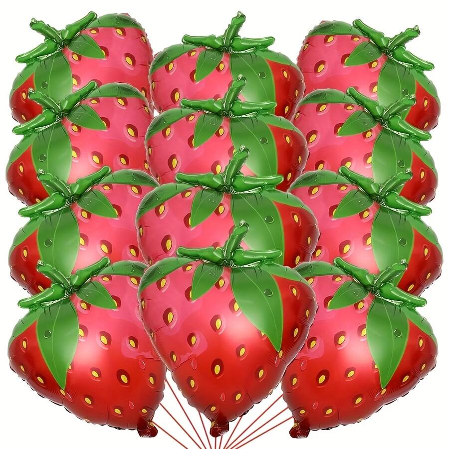 6 quả bóng bay hình dâu tây bằng giấy bạc, tự dán, thích hợp cho tiệc sinh nhật mùa hè, tiệc sinh nhật người lớn và thanh thiếu niên, trang trí tiệc chủ đề trái cây, bóng bay hình dâu tây màu đỏ. - Xem 1