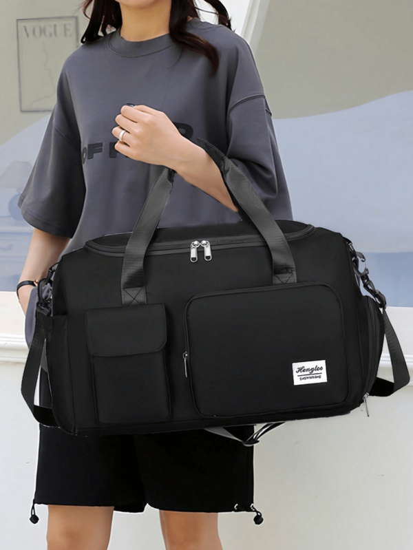 1pc Minimalist Unisex Fitness Travel Bag, Waterproof Oxford Cloth Anti-Scratch Tear-Resistant Handheld Shoulder Bag, Multi-Pocket Layered Large Capacity Wet-Dry Separation Storage, Solid Color No Print Metal Zipper Detail, Adjustable Gray Webbing Handle And Shoulder Strap, Front Flap Pocket + Side Multi-Function Pocket + Bottom Drawstring Adjustable Volume, Medium And Large Size Options, Suitable For 1-3 Days Travel, Back To School And Fitness Season Essential