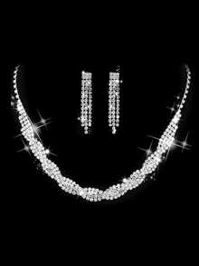 4pcs Women's Fashion Versatile Elegant Crystal Rhinestone Handbag, Necklace, Bracelet, Earrings Jewelry Set For Evening Dress Party - Silver - View 8