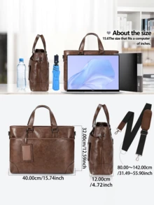 Men's Business Bag, Tote Briefcase With Large Capacity, 15.6-Inch Laptop Bag, Compatible With A4 And B4, Dual-Purpose Design, Job Application Bag, Men's Recruitment Bag, Leather, Waterproof, Briefcase With Shoulder Strap, Commuting Bag, Travel Bag, Brown/Navy - Multicolor - View 9
