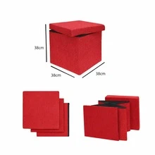 Cubo Puf Organizador De Lino Plegable Multiusos Con Tapa Acolchada Y Gran Capacidad De Almacenamiento 38x38x38cm - Rojo - Ver 5