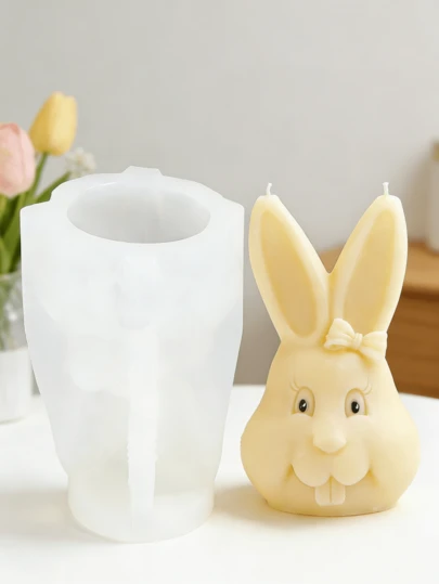 2 Styles Bunny Candle Silicone Mold Easter Long Ear & Bowknot Rabbit Mold For Candle Making Flexible Cute Rabbit Head Mold For DIY Wax Mold For Spring Home Decor
