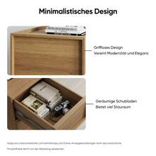Medieval-Modern Oak Bedside Table, 38 X 48 X 50 Cm, Bedside Table For Bedroom, Handleless Drawer Design, 1 Piece. - Khaki - View 6