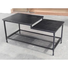 Industrial 2-Tier Coffee Table For Living Room - Rustic Design With Sturdy Metal Frame - Wire Mesh Shelf - Rectangular, Easy To Assemble, Ideal For Small Spaces And Vintage Decor - Black - View 1