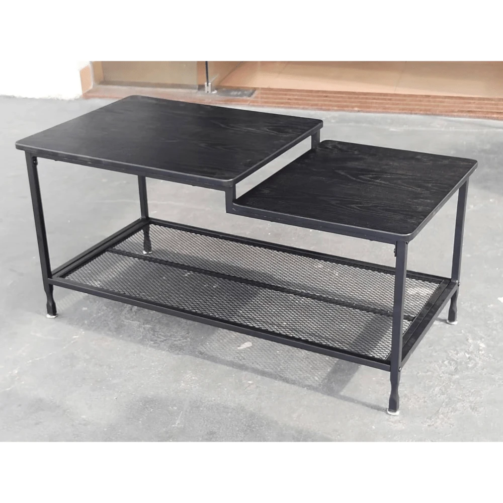 Industrial 2-Tier Coffee Table For Living Room - Rustic Design With Sturdy Metal Frame - Wire Mesh Shelf - Rectangular, Easy To Assemble, Ideal For Small Spaces And Vintage Decor - Black - View 1