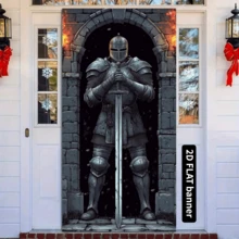 1pc Medieval Knight 2D Door Banner, Polyester, 35.4x70.9 Inches, Multipurpose Indoor Outdoor Decor, Suitable For Wedding, Birthday, Anniversary, Bachelor Party, Authentic Knight Image, Durable Castle Theme Party Background - View 4