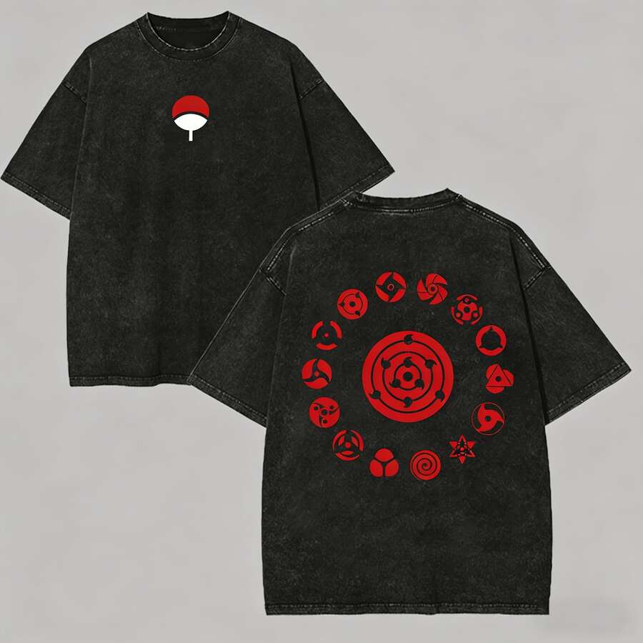 NarutoShippuden Uchiha Clan Crestt Sharingan Rinnegan All Forms Collection Black Washed Oversized Graphic T-Shirt Anime Streetwear Tee, Unisex Streetwear Casual Vintage Washed  Cotton Top For Men & Women, Men Graphic T Shirts, Men Vintage T Shirts,  Anime Shirt, Mens Clothes, Mens T Shirts, Y2k Clothes - 黑色 - 查看 1