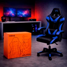 Ergonomic Reclining Gaming Chair With Lumbar And Neck Support Cushions – Synthetic Leather, 135 Kg - Màu xanh lam - Xem 10