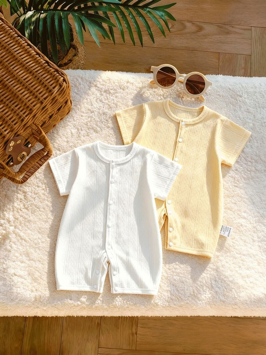 2件装100%纯棉新生儿服装，舒适婴儿连体衣，适合居家和旅行 - 彩色 - 查看 1