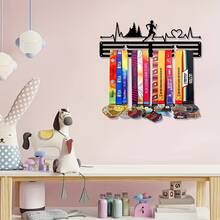 1个壁挂式波西米亚风金属奖牌展示架 - 多功能悬挂式奖牌收纳架，适合作为节日礼物，也适用于客厅、卧室、办公室、家居装饰，是运动员和体育爱好者的完美礼物。 - 黑色 - 查看 7