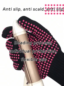 1 Paar hitzebeständige rutschfeste Silikonhandschuhe, professionelle hochtemperaturisolierte Handschuhe, geeignet für Haarstyling-Tools, Lockenstab/Glätteisen, Haartrockner, rosa rot - Verschiedenfarbig - Übersicht 6