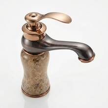 欧式仿大理石水槽龙头，单孔冷热水浴室面盆龙头，豪华款，G1/2通用螺纹，含2根50厘米进水软管和G3/8转接头 - ORB黑玉一個玉 - 查看 10