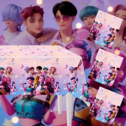 1pc K-Pop Girl Group D Emon Hunter Party Tablecloth, Disposable Decorative Table Cover, Random Style