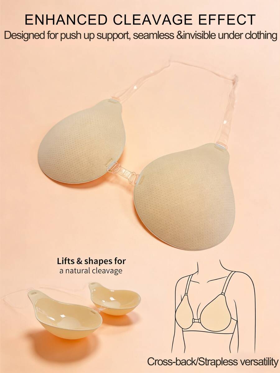 1/2 Pairs Halter Neck Invisible Lift Bra, Invisible Adhesive Bra, Invisible Transparent Shoulder Strap Adhesive Bra, Breast Petals For Women's Underwear And Backless Dresses. - Multicolor - View 1