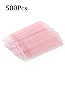 500/200/100支装一次性微型刷，适用于睫毛嫁接、睫毛胶清洁、睫毛刷、眉刷、眼影刷、唇彩和迷你棉签（水晶粉） - 粉色 - 查看 7