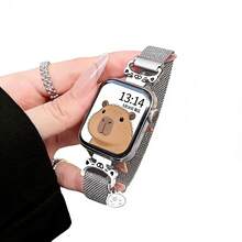 Universal New Capybara Metal Magnetic Milanese Loop Band, Compatible With Apple Watch, Cartoon Fashionable & Sweet Style, Fits Series 10 9 45mm-38mm, Compatible With Apple Watch Series Ultra/SE/10/9/8/7/6/5/4/3/2/1, Suitable For Women And Students - Silver - View 10