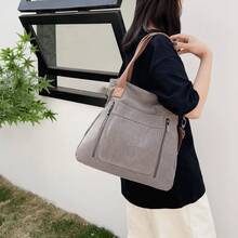 Bolso tote multifuncional de lona de gran capacidad para mujer - Gris - Ver 8