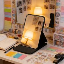 New Portable Foldable PU Leather Mini Makeup Mirror, Compact Square Design With Desktop Stand, Suitable For Daily Use, Dorm Essential, Elegant Fashion Gift, Ladies Cosmetic Mirror, Convenient To Carry, Minimalist Style, Practical And Stylish. - Multicolor - View 3