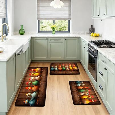 1/2/3 piezas Estilo de impresión de pollito de dibujos animados juguetón | Adecuado para sala de estar, entrada, dormitorio, habitación infantil y cocina | Hecho de material de poliéster de alta elasticidad, resistente al desgaste, antideslizante y reforzado