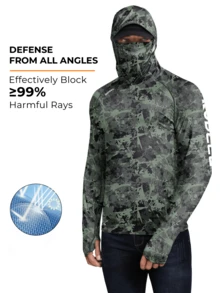 RODEEL Men's Outdoor Hooded Sweatshirt With Face Mask And Neck Protection, Thumb Holes, Soft & Lightweight, 4-Way Stretch Sports - Army Green - View 3