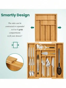 1pc Adjustable Bamboo Drawer Organizer,Retractable Knife And Fork Division Organizer Box,Drawer Type Tableware Storage Box,For Utensils And Silverware - Expandable Cutlery Tray For Kitchen, Bedroom, And Living Room1pc Adjustable Bamboo Drawer Organizer,Retractable Knife And Fork Division Organizer Box,Drawer Type Tableware Storage Box,For Utensils And Silverware - Expandable Cutlery Tray For Kitchen, Bedroom, And Living Room,Mothers Day Gift. - Màu vàng - Xem 1