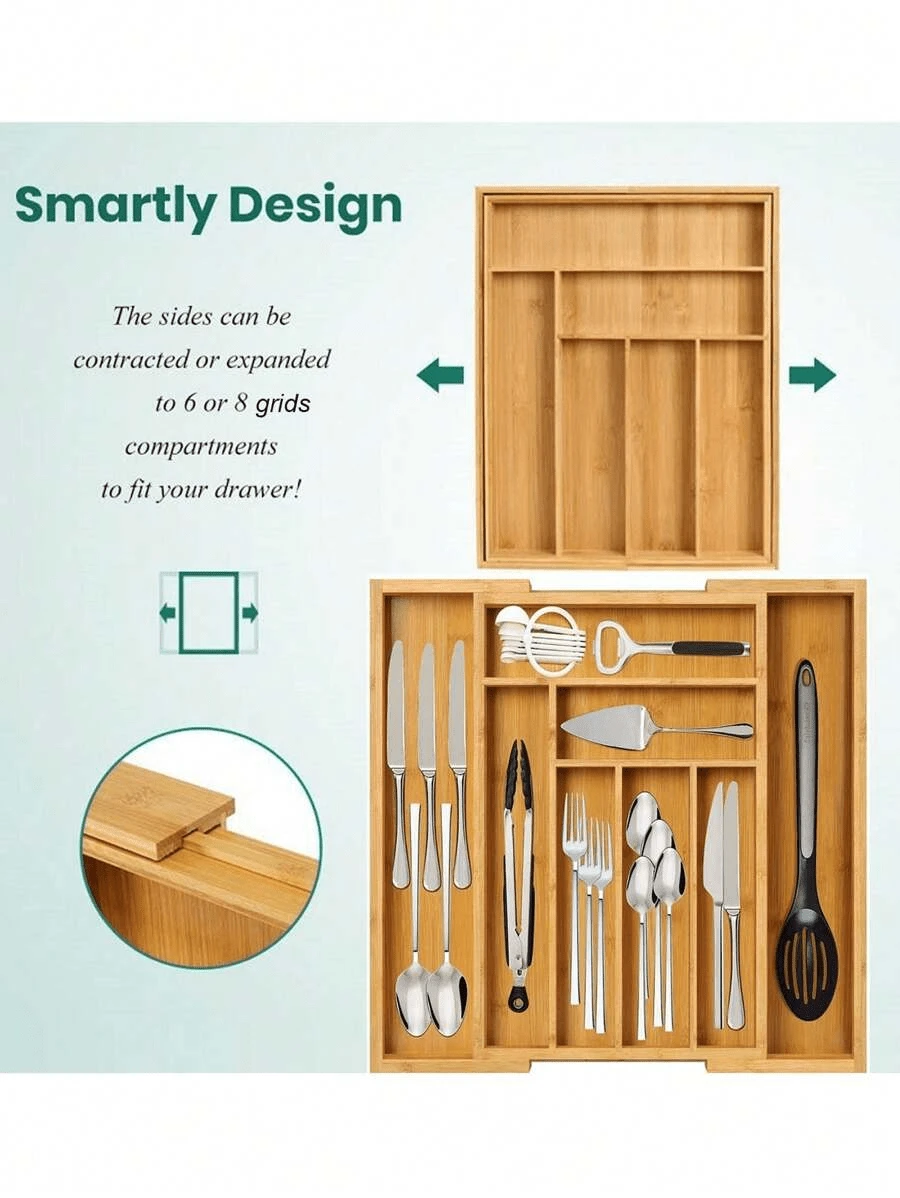 1pc Adjustable Bamboo Drawer Organizer,Retractable Knife And Fork Division Organizer Box,Drawer Type Tableware Storage Box,For Utensils And Silverware - Expandable Cutlery Tray For Kitchen, Bedroom, And Living Room1pc Adjustable Bamboo Drawer Organizer,Retractable Knife And Fork Division Organizer Box,Drawer Type Tableware Storage Box,For Utensils And Silverware - Expandable Cutlery Tray For Kitchen, Bedroom, And Living Room,Mothers Day Gift. - Màu vàng - Xem 1