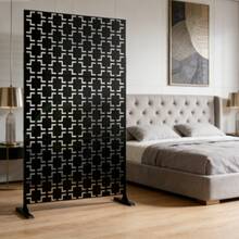 Panel de Privacidad de Acero Galvanizado, 131x69x8.7 cm – Valla Metálica Resistente de Rejilla para Ampliación de Barandilla de Balcón, Protección Exterior contra la Intemperie y Visibilidad - negro - Ver 1