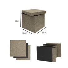 Cubo Puf Organizador De Lino Plegable Multiusos Con Tapa Acolchada Y Gran Capacidad De Almacenamiento 38x38x38cm - Arena - Ver 5