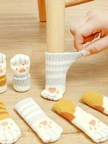 4pcs Cat Paw Pattern Anti-Slip Table Leg Covers, 1pc Cute Chair Leg Pads, Suitable For Home Use And Door Handles, Thickened Cat Paw Chair Leg Protectors, Slip Them Over Chairs To Protect Floors And Furniture. - Multicolor - View 1