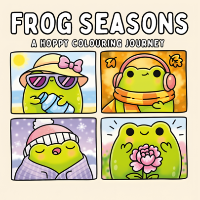 Frog Seasons - A Hoppy Colouring Journey: Cute And Cosy Seasonal Frog Scenes For Adults And Teens, Bold And Easy Designs For Stress. Perfect Gift For Easter, Mother's Day, Father's Day, Back-To-School And Birthdays. Mom Gifts, K-Pop, School, Colouring Books, Stationery, Easter Gifts, Room Decor, School Supplie, Office Supplies, Gifts, Party Bag Fillers, Toys. (Cozy Spaces Coloring).