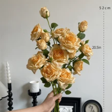 1/2/3 支仿真玫瑰花，52 厘米假花，适用于墙面、客厅、卧室、婚礼、派对装饰、桌面摆件、家居、书桌装饰、厨房、婚礼、餐桌摆件、中心装饰品、办公室、花园、户外、房屋、庭院装饰，春夏秋冬皆宜。 - 橘色 - 查看 3