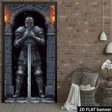 1pc Medieval Knight 2D Door Banner, Polyester, 35.4x70.9 Inches, Multipurpose Indoor Outdoor Decor, Suitable For Wedding, Birthday, Anniversary, Bachelor Party, Authentic Knight Image, Durable Castle Theme Party Background - View 3