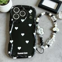 兼容 17、17 Pro、17 Pro Max、17 Air、16、15、14、13、12、11 / S26、S25、24、23、22 Ultra、A52、A53、A54、A55、A56、07、A17 / /，防指纹、防震、防摔手机壳。1 件装时尚可爱 Ins 清新爱心图案 + 爱心手链不对称奶油色手机保护壳。 - 黑色 - 查看 2