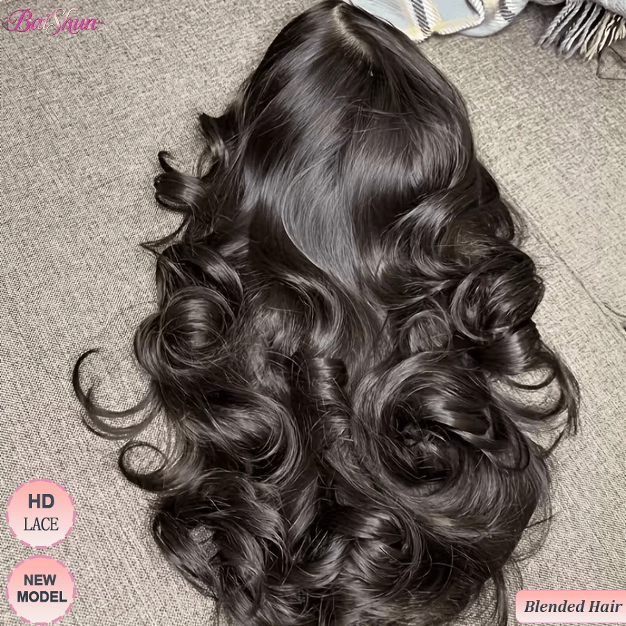 30英寸自然黑13x4/13x6波浪卷蕾丝前假发，真人混纺发丝，预先拔毛，200%密度，浓密真人处女发前额假发，隐形发际线，细小发结，即戴即走，5x5高清无胶假发，高清蕾丝前额假发，使用寿命延长3倍