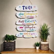 1 pièce Plaque murale en bois inspirée du français, texte français avec affirmation positive, ton de couleur doux - Convient pour la décoration de la maison, du bureau, de la salle de classe - Cadeau d'anniversaire, de remise des diplômes, de pendaison de crémaillère - Livré avec une corde de suspension facile à accrocher - Élément décoratif, design élégant, couleurs vives, style classique, matériau de qualité, décoration de bureau, cadeau pour la fête des mères, décoration d'été - Multicolore - Voir 3