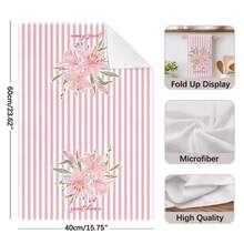 2pcs Pink Lily Flower Pattern Kitchen Towels, Soft Polyester Material Dish Cloths, Suitable For Kitchen Decor, Cleaning, Holiday Party Decoration, Kitchen & Bathroom Essentials, Home Decor, Housewarming Gift - Multicolor - View 5